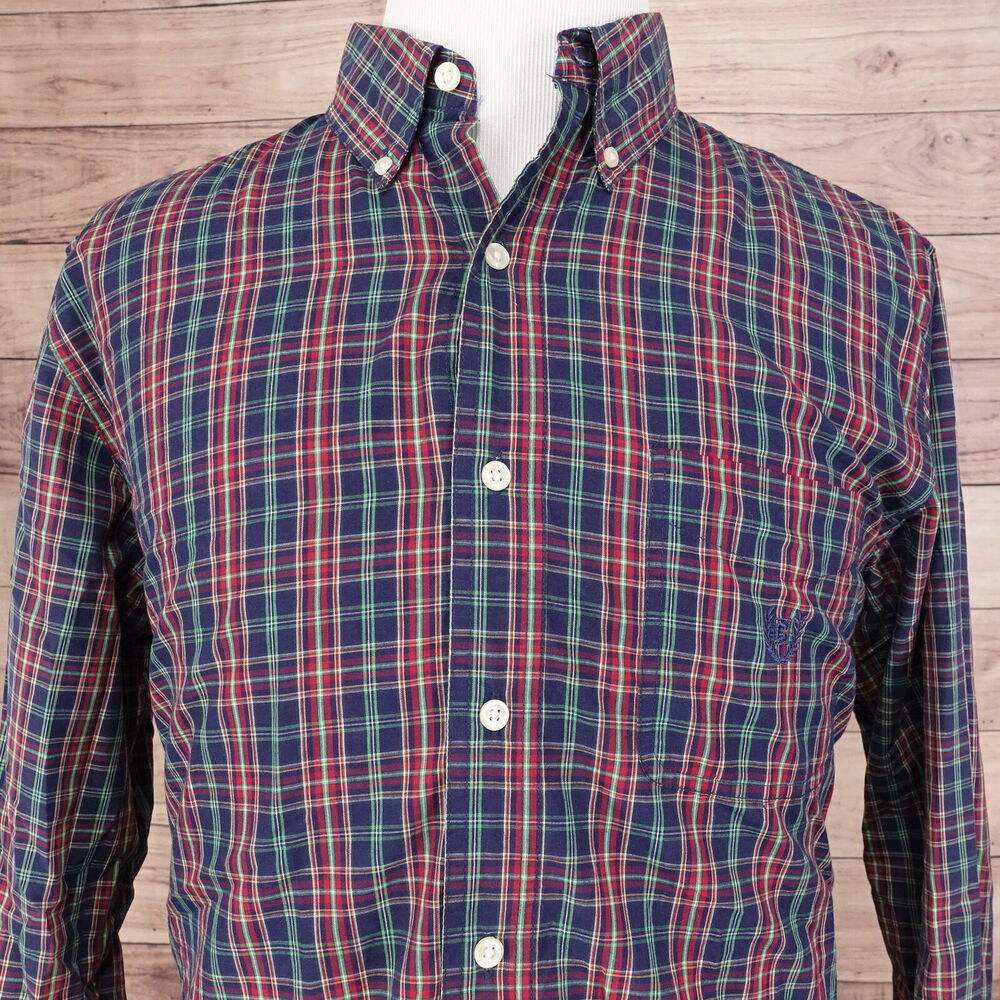 CHAPS EASY CARE LONG SLEEVE PLAID BUTTON DOWN SHIRT MENS SZ L